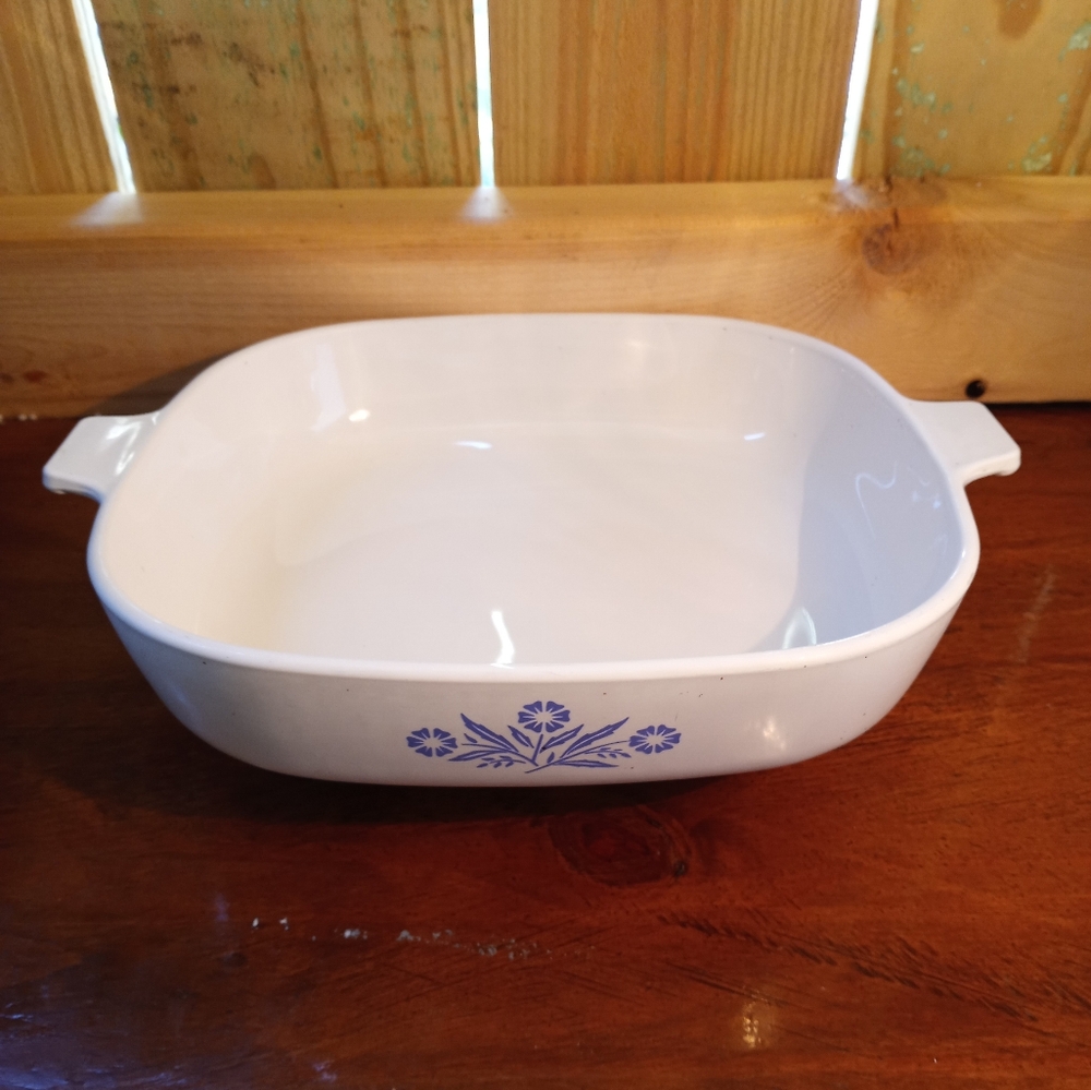 Corningware White Baking Dish with Blue Floral Pattern